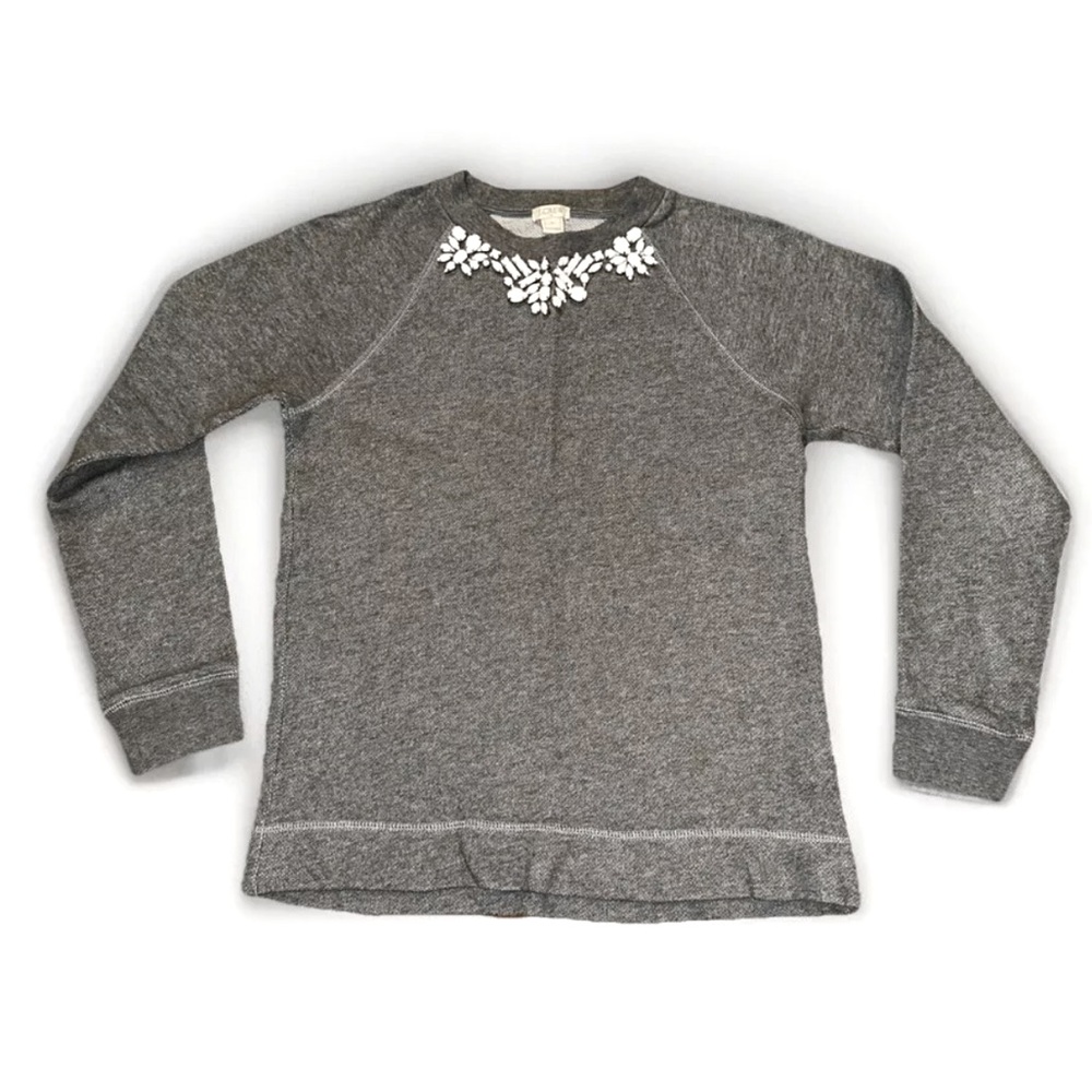 J. Crew Women's Small Sweater Sweatshirt Embellished Beaded Long Sleeve Gray